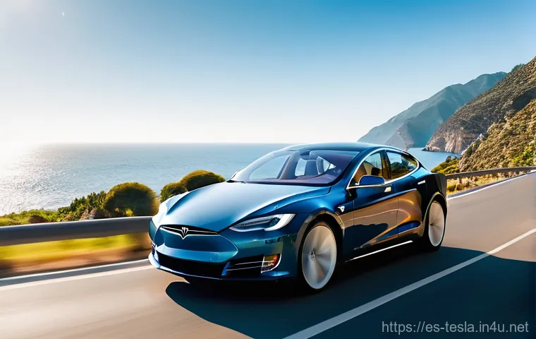 테슬라 모델 S의 주행 보조 시스템 - **Prompt:** A sleek, modern Tesla Model S confidently navigating a vibrant, bustling city street at ...