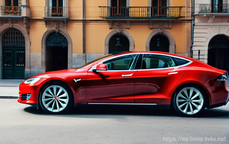 테슬라 모델 S의 주행 보조 시스템 - **Prompt:** A serene and picturesque scene of a Tesla Model S driving along a scenic coastal highway...