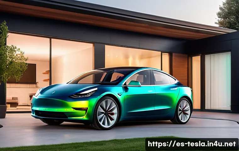 테슬라 전기차의 친환경 기술 - **A vibrant and futuristic depiction of Tesla's battery technology integrated with sustainable home ...
