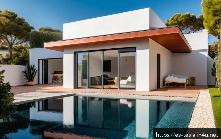 테슬라 솔라 루프 설치 비용 - A modern Spanish suburban house featuring a fully integrated Tesla Solar Roof with sleek, glass sola...